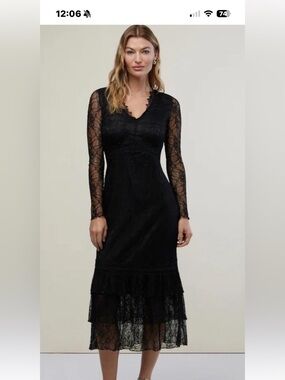 Rachel Parcell Black Lace Long-Sleeve Midi Dress